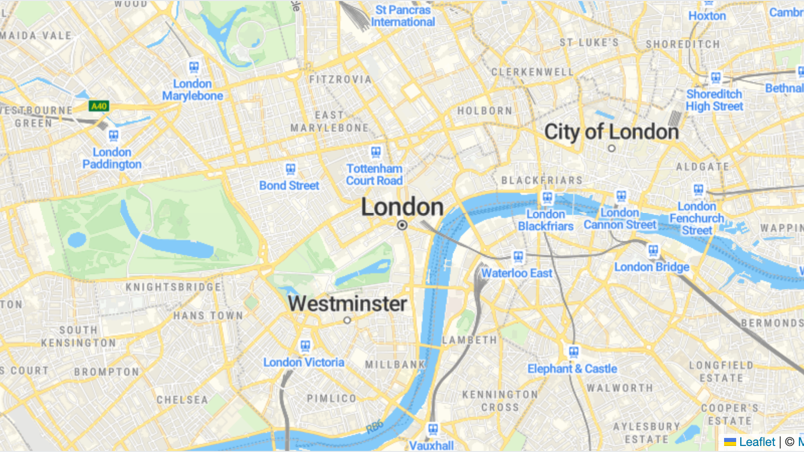 London map with Leaflet.draw controls ready for sketching shapes on the map.