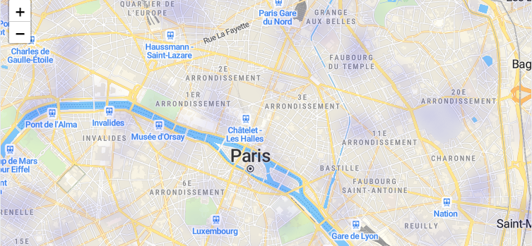 Paris map with a point-density heatmap overlay using the Leaflet.heat plugin.