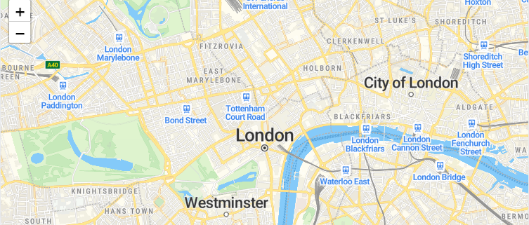 London map configured with custom Leaflet scroll and touch gesture controls.