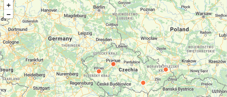 Central Europe map with GeoJSON point markers loaded and styled in Leaflet.
