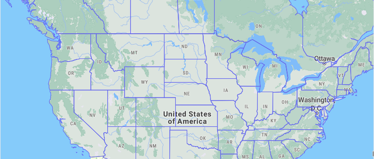 United States map with state boundaries loaded from a remote GeoJSON file in MapLibre GL JS.