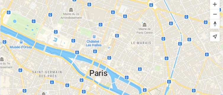 Paris map ready to be captured as a PNG image using the MapTiler SDK canvas export method.