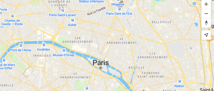 Paris map configured with cooperative gesture handling, requiring Ctrl+scroll to zoom, in MapTiler SDK.