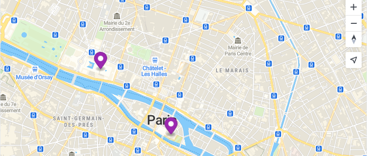 Paris map with two MapTiler SDK markers and popups.