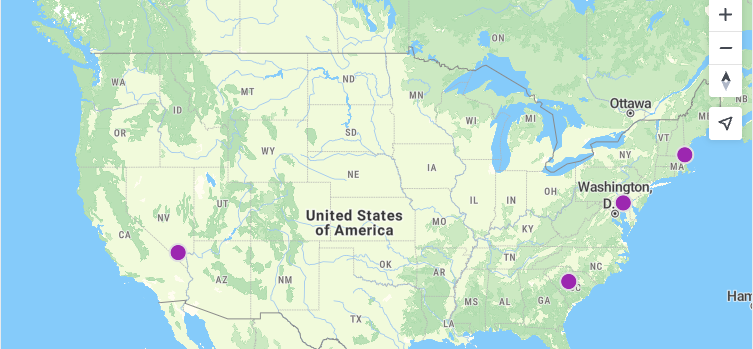 United States map with GeoJSON point markers loaded across several states in MapTiler SDK.
