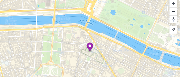 Paris map with a simulated moving marker following a path near the Seine in MapTiler SDK.