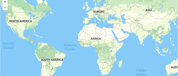 World map used to demonstrate the browser Geolocation API in OpenLayers.