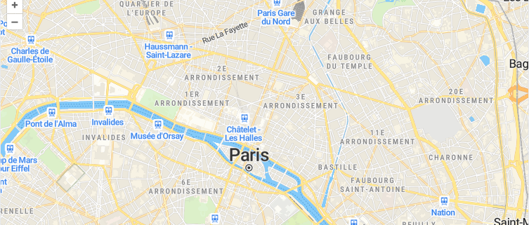 Paris map used to demonstrate click-to-reverse-geocode lookups with OpenLayers.