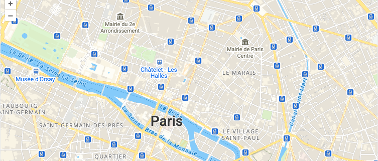 OpenLayers map centered on Paris, initialized with MapTiler vector tiles via ol-mapbox-style.